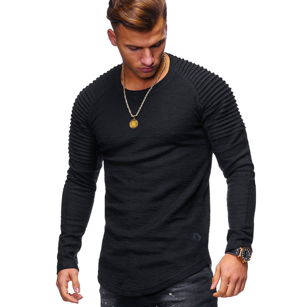 T-shir uni, coupe slim, col rond, manches longues