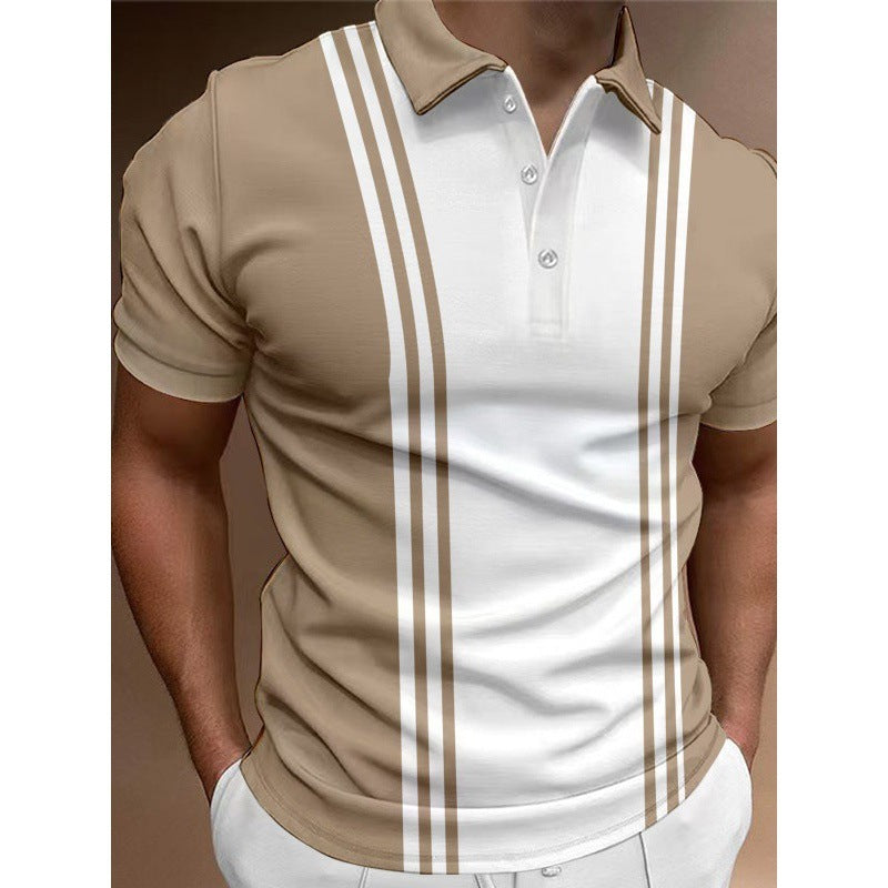 T-shirt décontracté à revers imprimé à 3 boutons