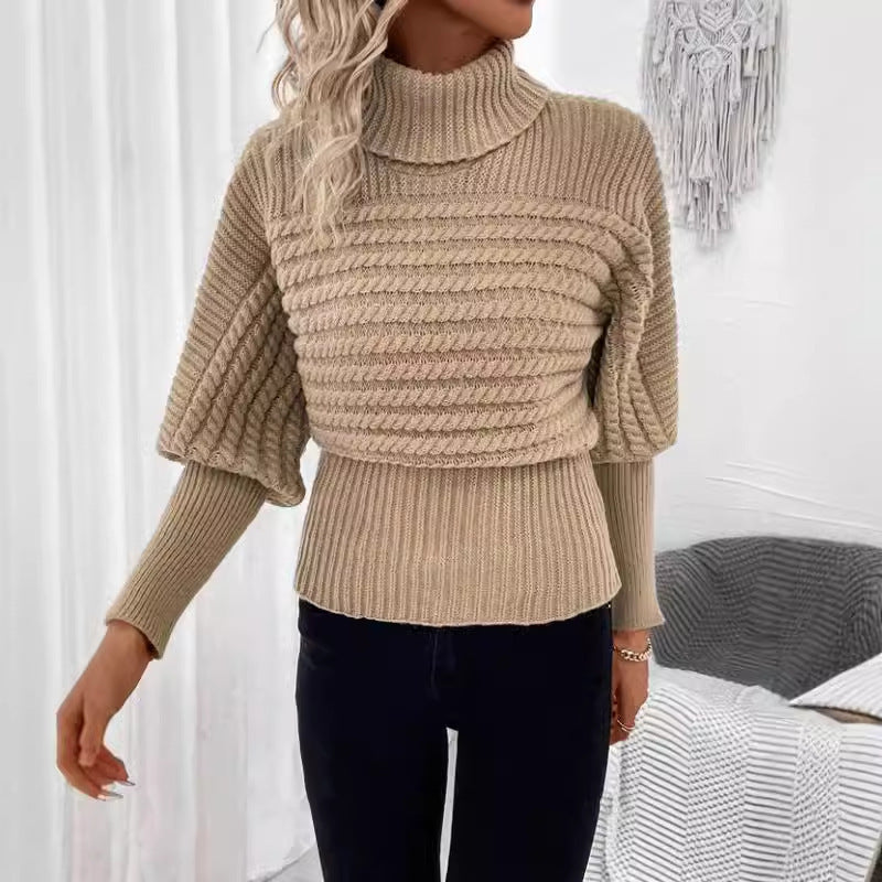 Pull col roulé manches longues à tricot