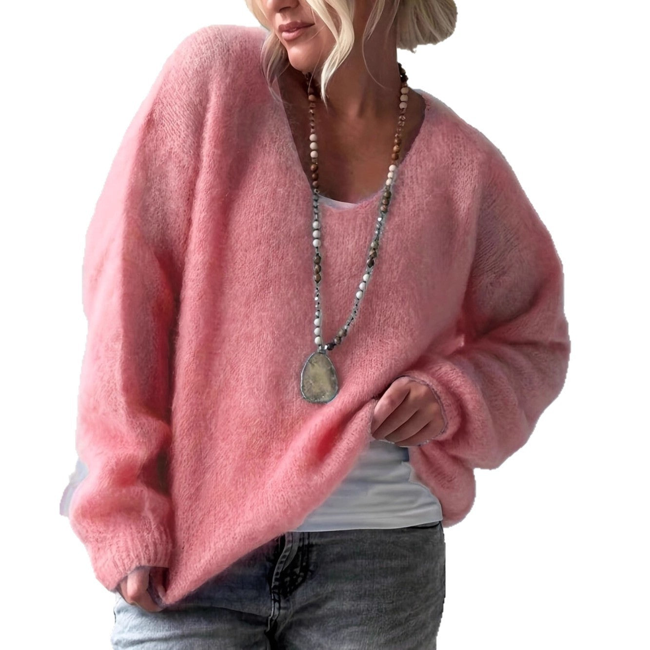 Pull ample de couleur unie style décontracté