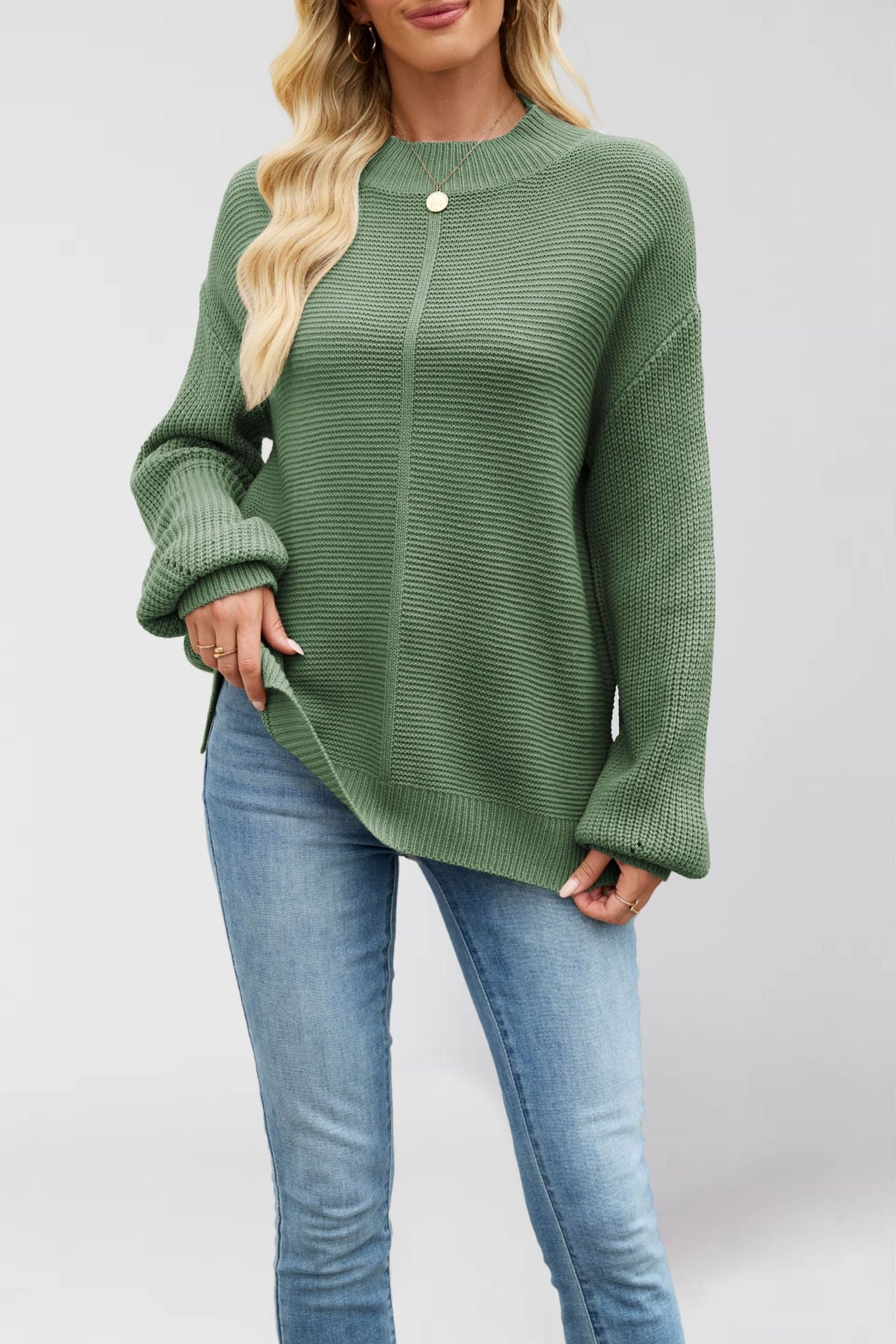 Pull ample tricoté de couleur unie