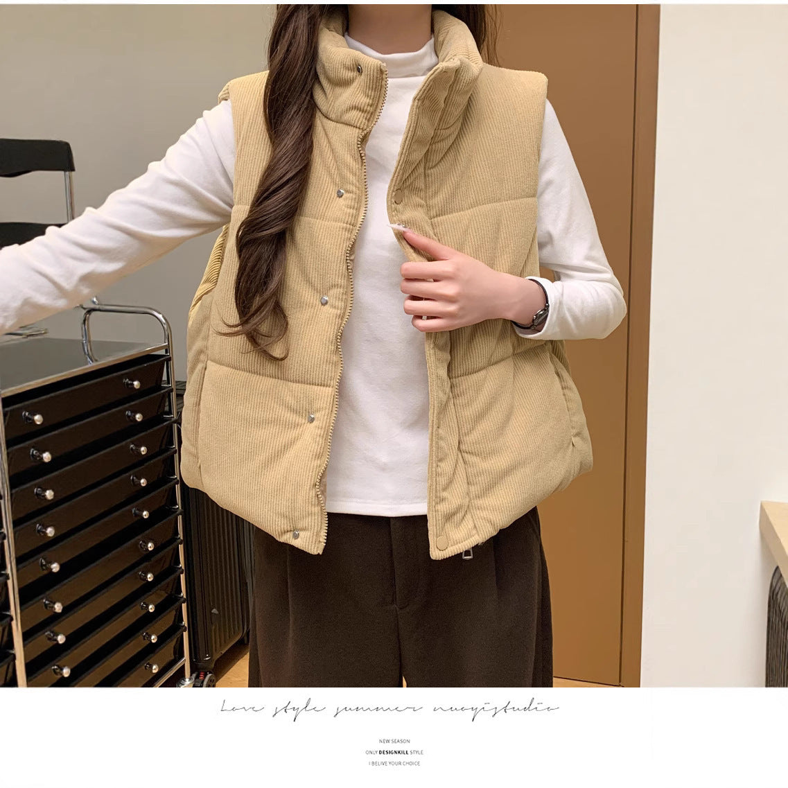 Gilet court ample en coton rembourré épais