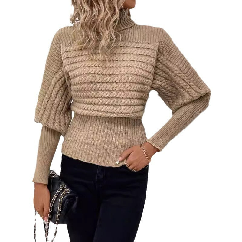 Pull col roulé manches longues à tricot