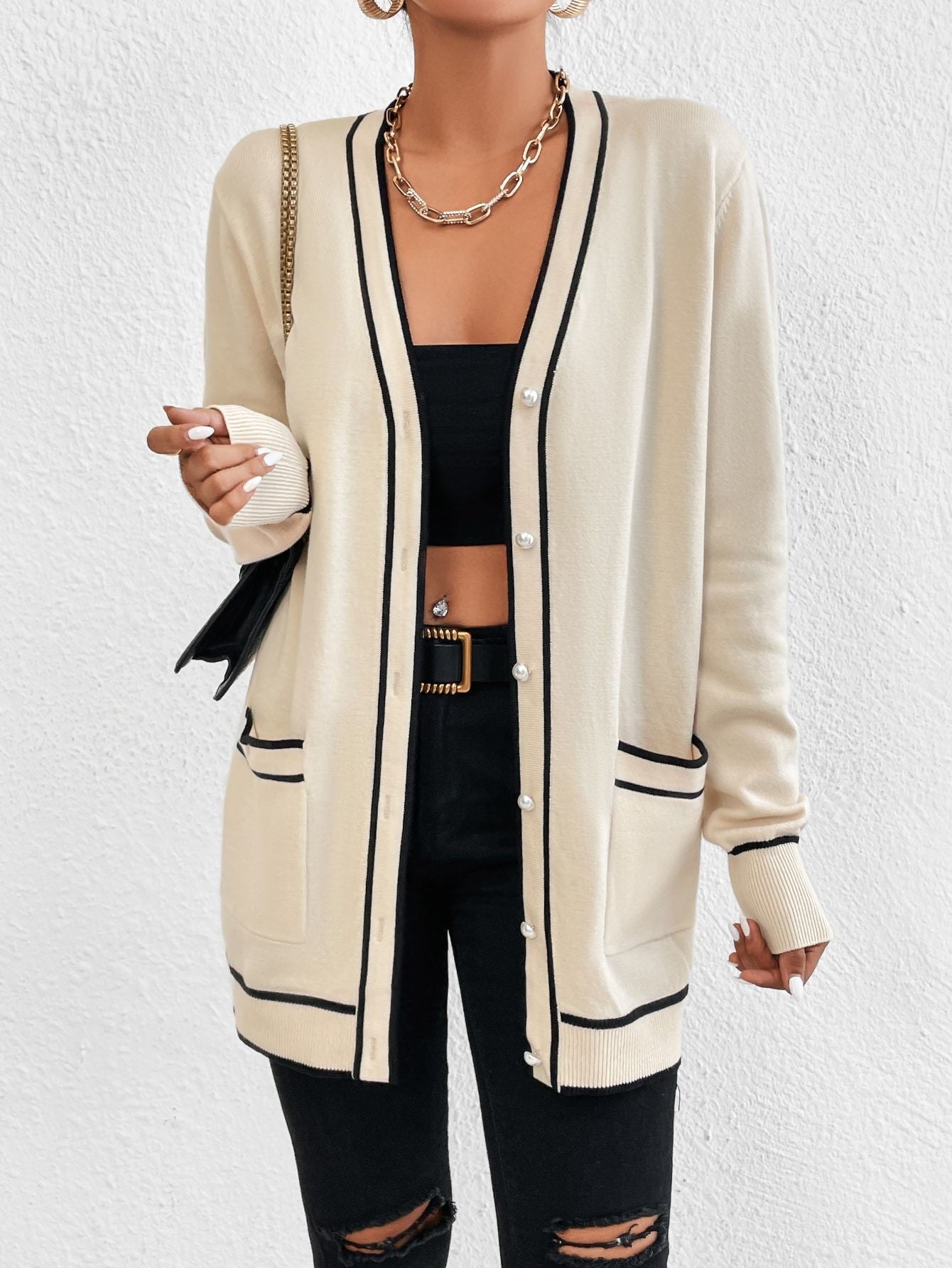Gilet à double poche et bordure rayée