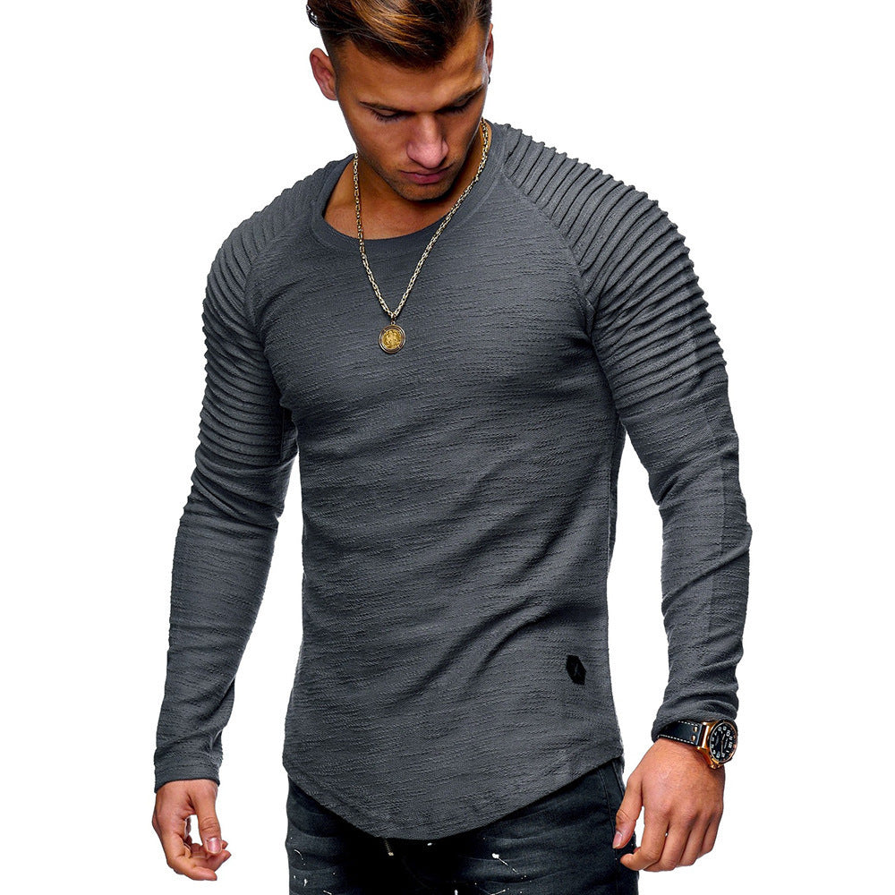 T-shir uni, coupe slim, col rond, manches longues