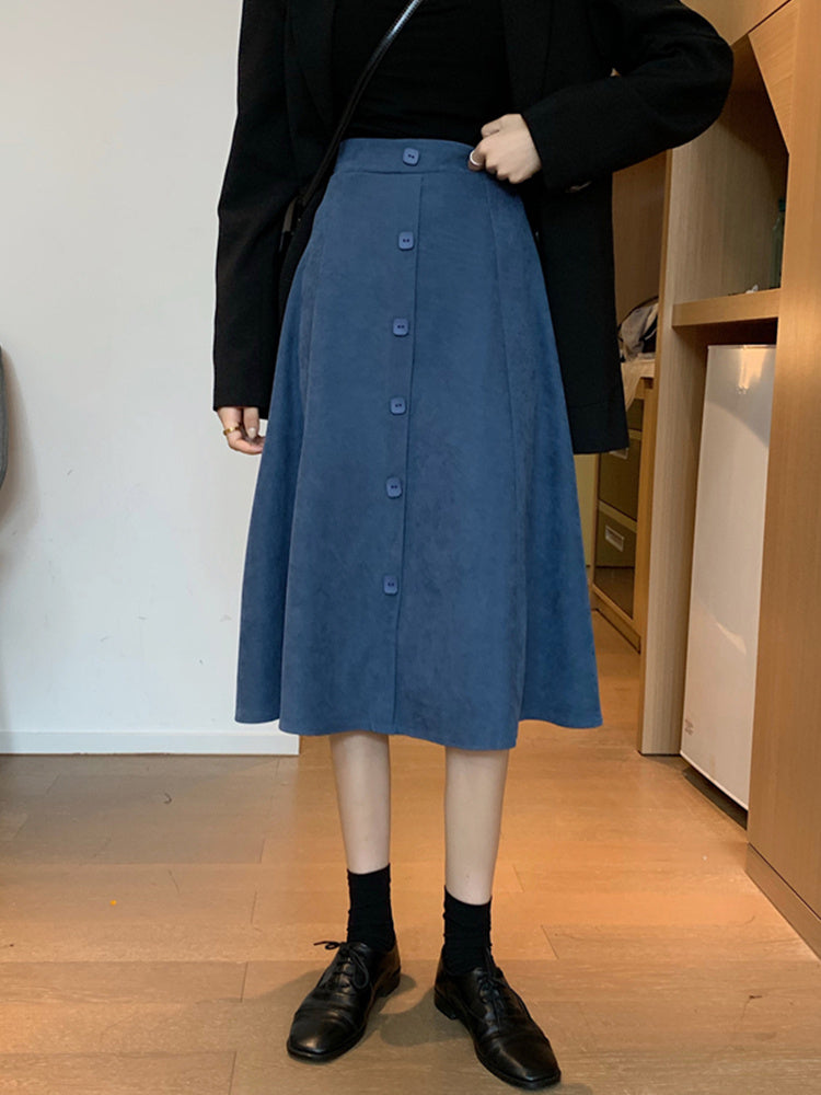 Jupe trapèze mi-longue taille haute