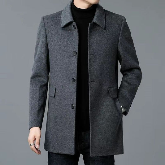 Manteau en laine mi-long pour homme, double face, à poche