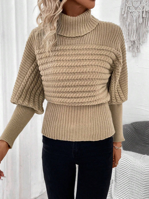 Pull col roulé manches longues à tricot