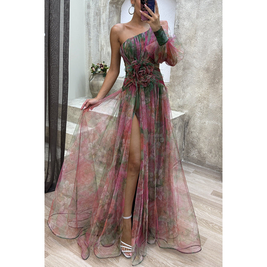 Nouvelle robe de soirée en maille à épaules inclinées, jupe longue décontractée et tendance