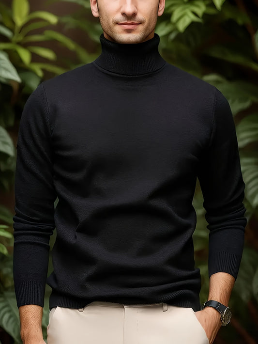 Pull à col roulé en viscose douce, couleur unie, pour homme