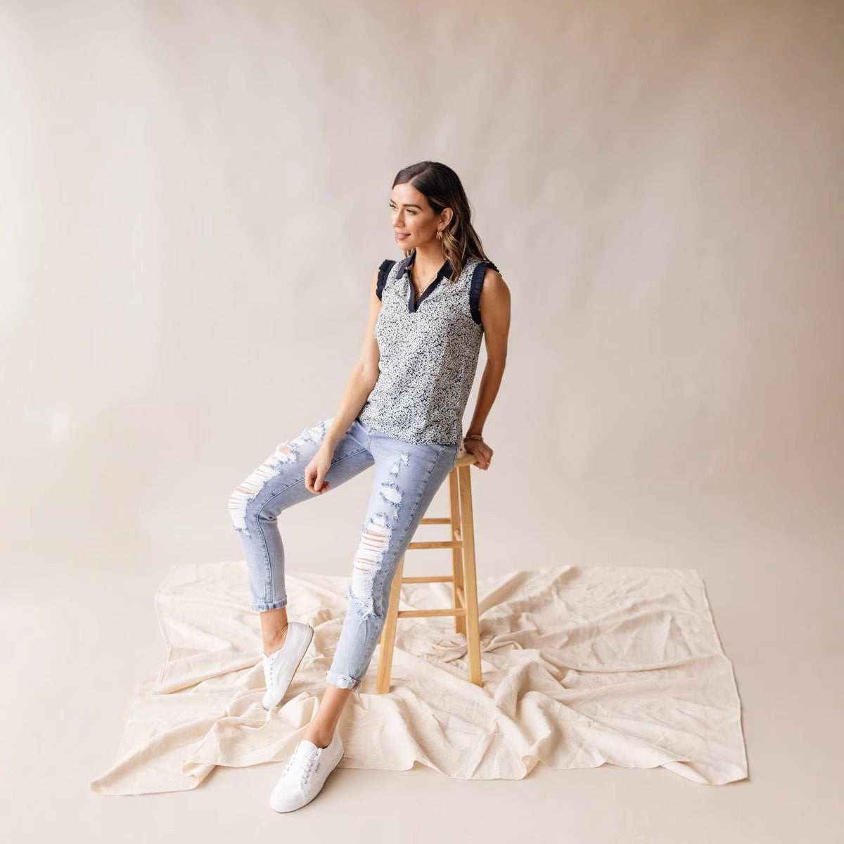 Jeans taille haute style décontracté