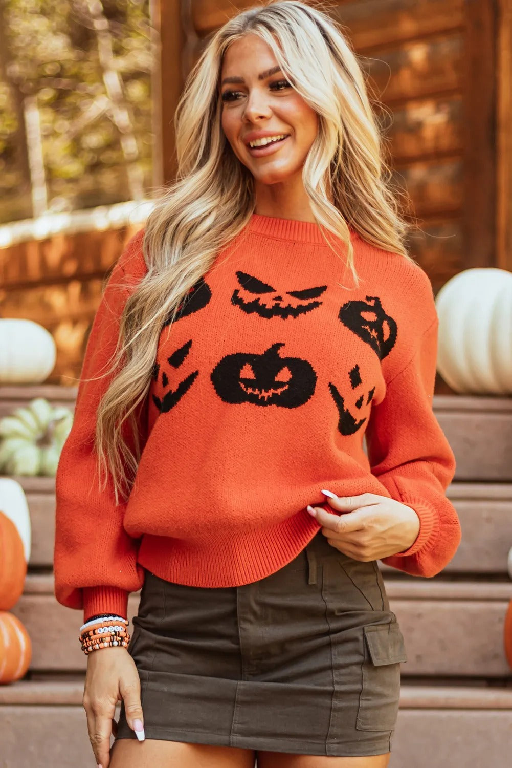 Pull orange citrouille à épaules tombantes