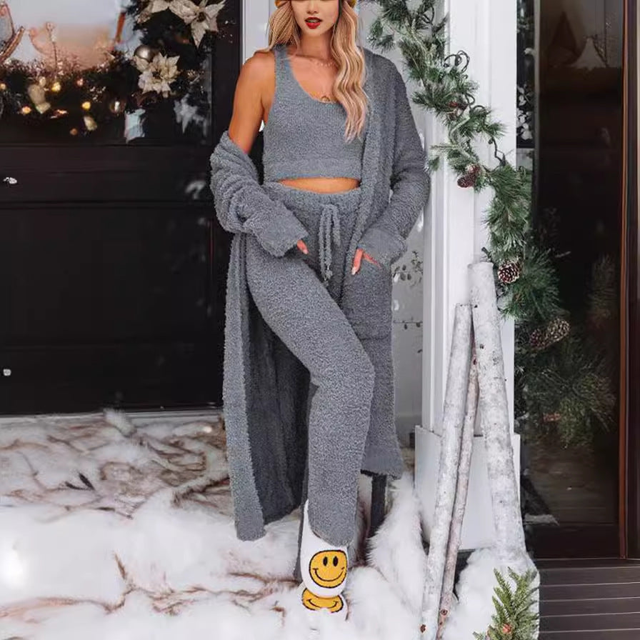 Ensemble trois pièces élégant et décontracté avec cardigan ample