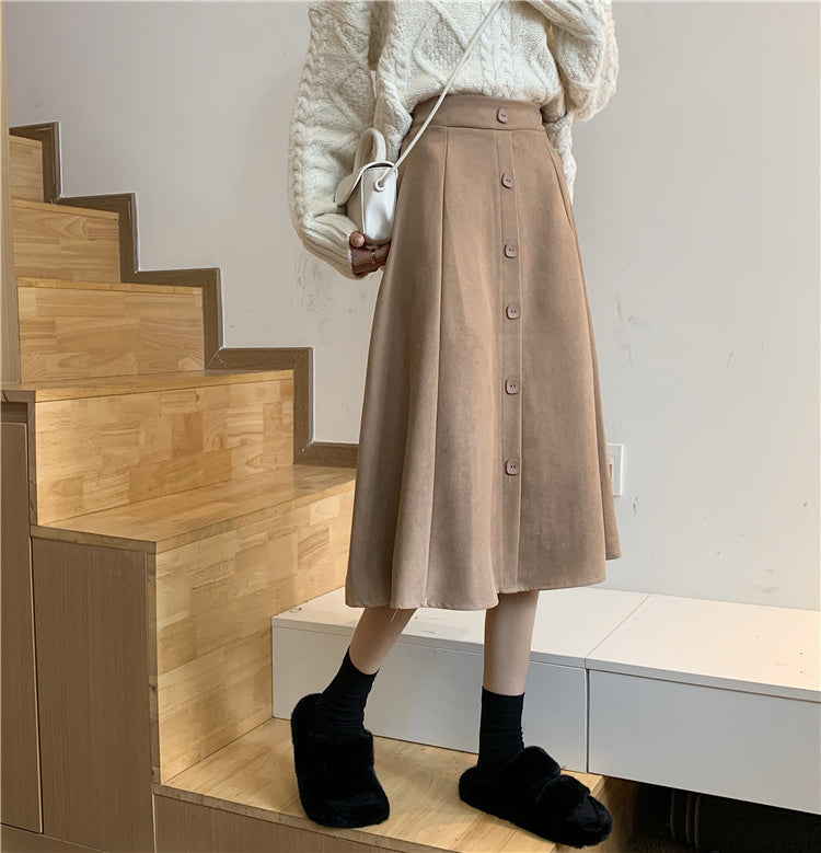 Jupe trapèze mi-longue taille haute