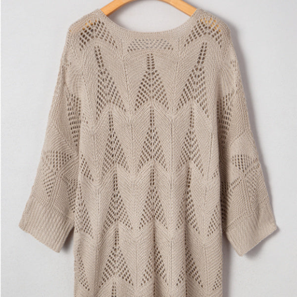 Pull décontracté à manches creuses en parchemin ajouré
