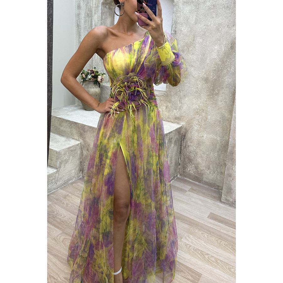 Nouvelle robe de soirée en maille à épaules inclinées, jupe longue décontractée et tendance