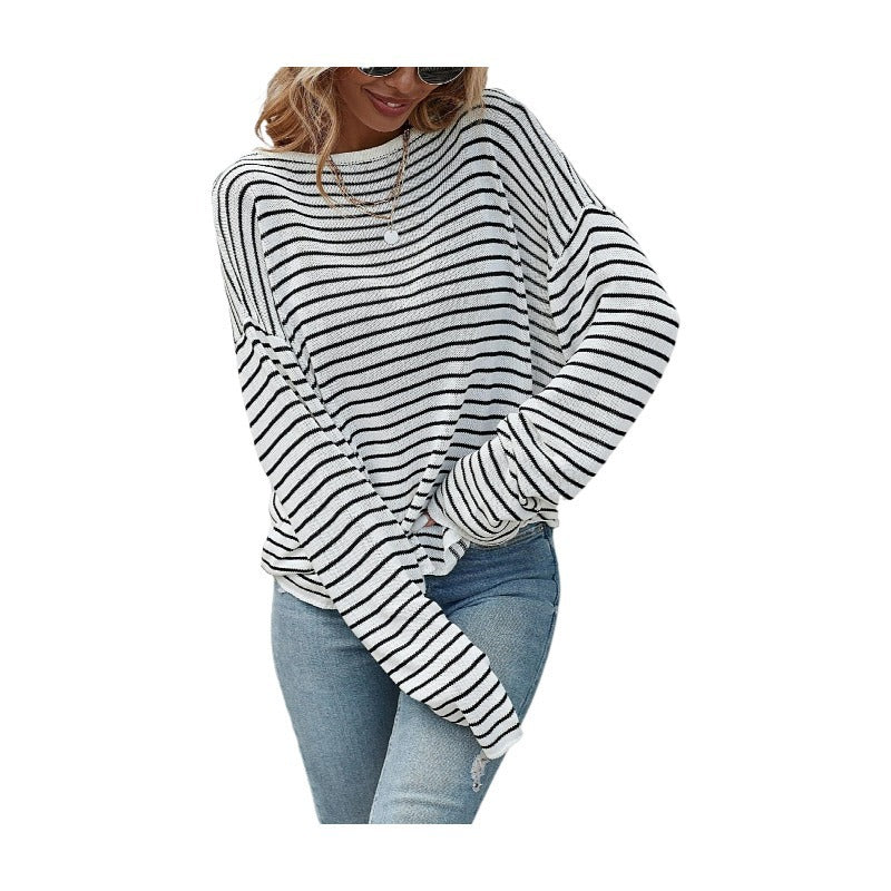 Pull croisés dos nu à manches longues et rayures