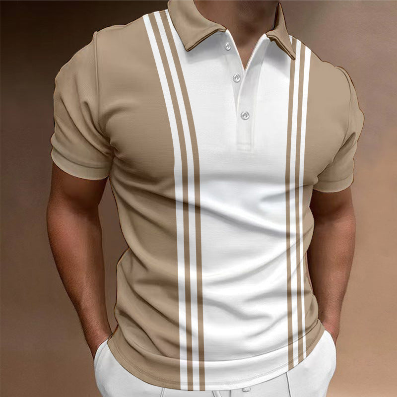 T-shirt décontracté à revers imprimé à 3 boutons