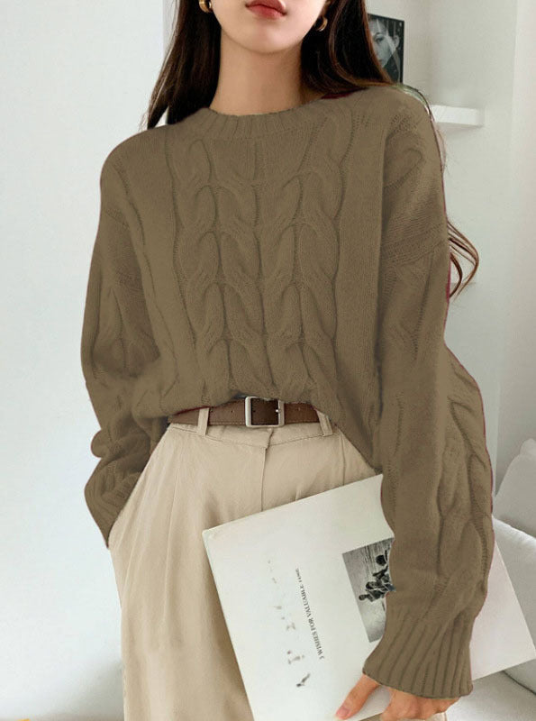 Pull tendance à col rond et couleur unie assorti