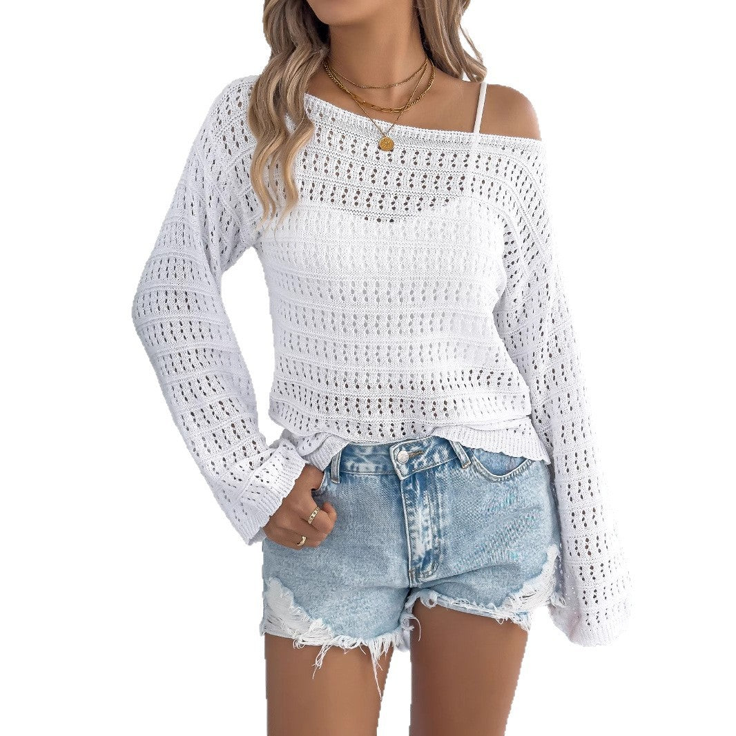 Pull à manches longues et col rond, ample et décontractée