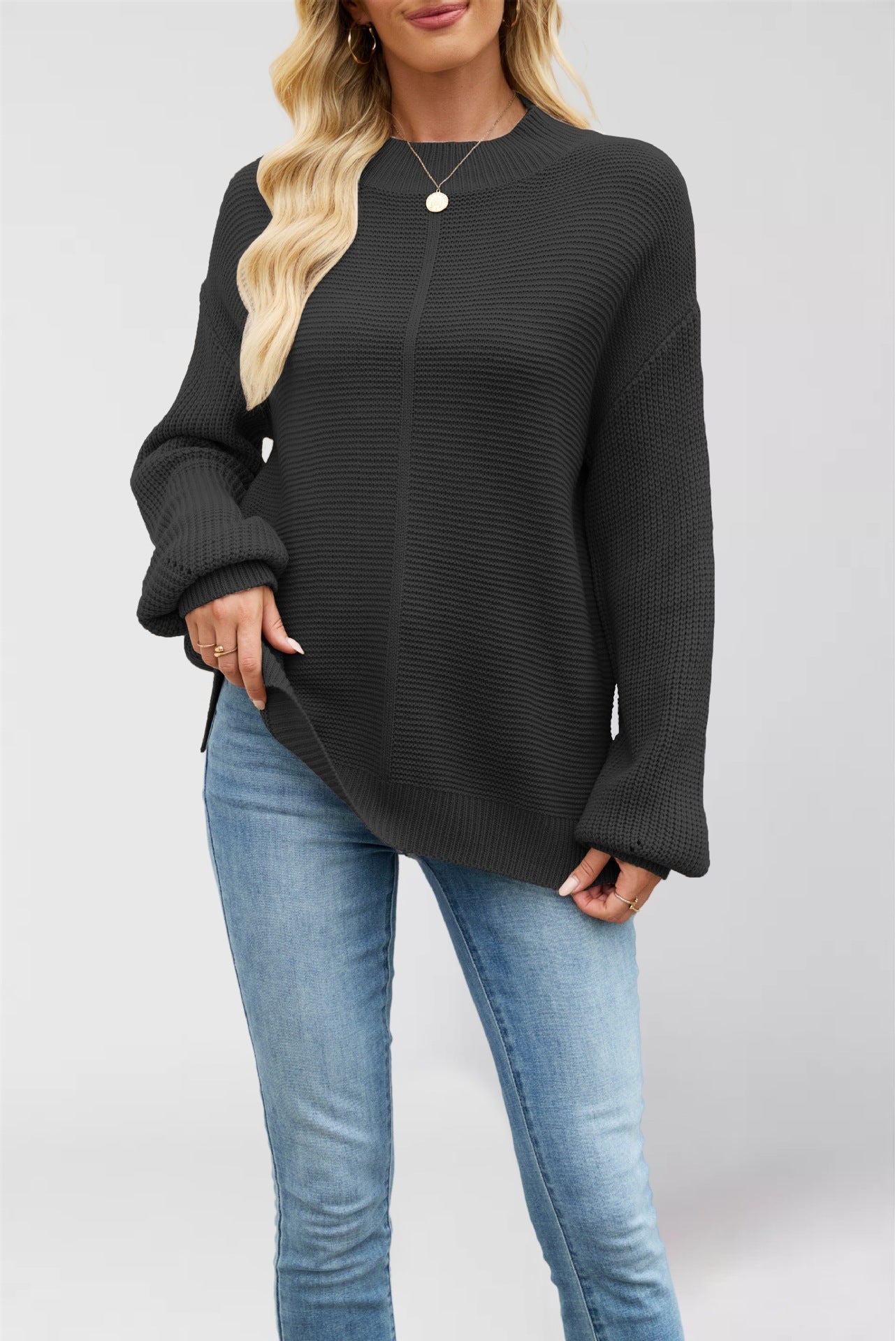 Pull ample tricoté de couleur unie
