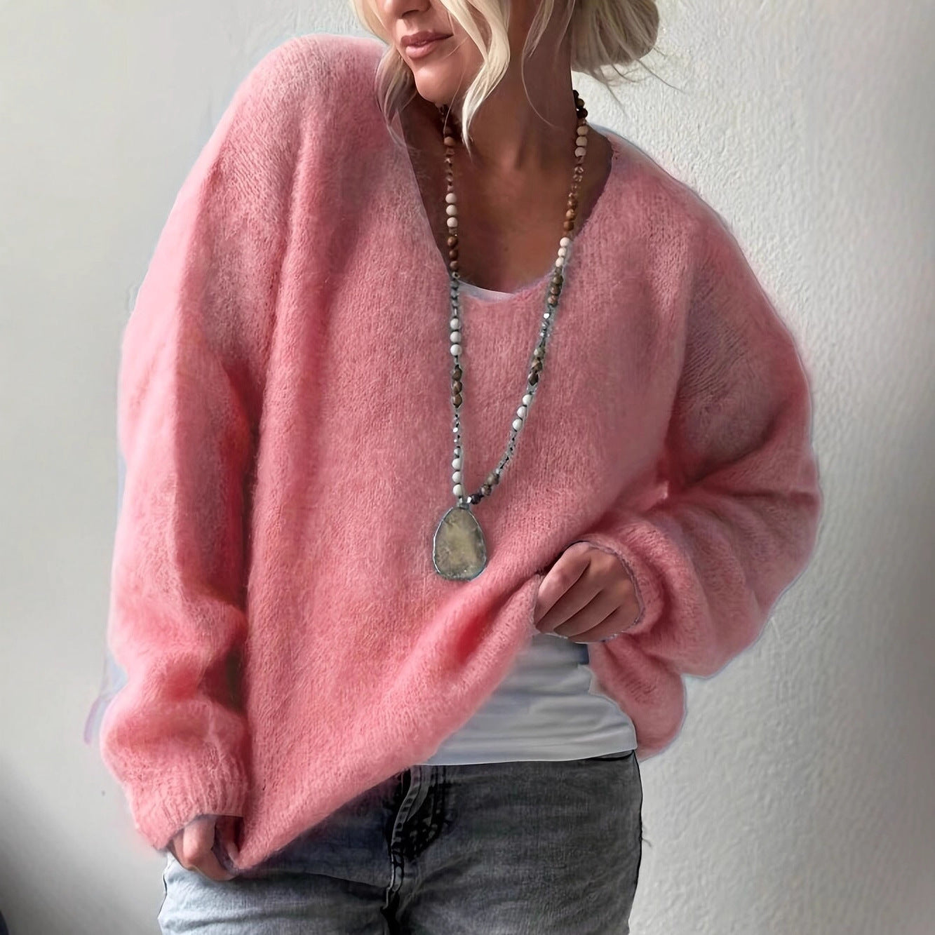 Pull ample de couleur unie style décontracté