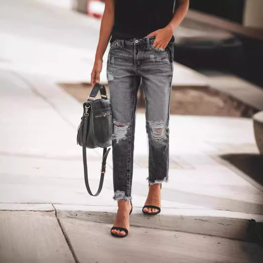 Jean rétro déchiré non élastique