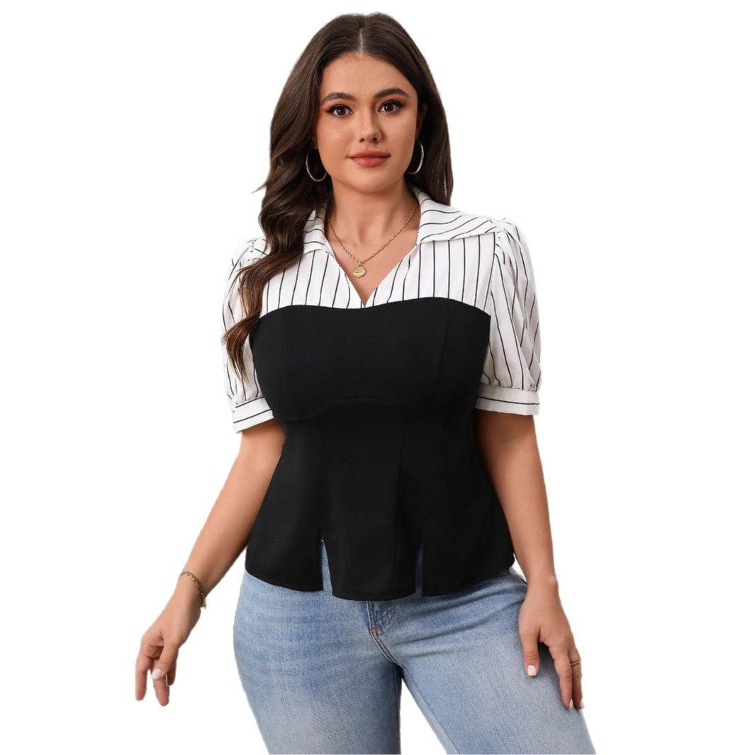 Haut patchwork rayé pour femme, fin, été