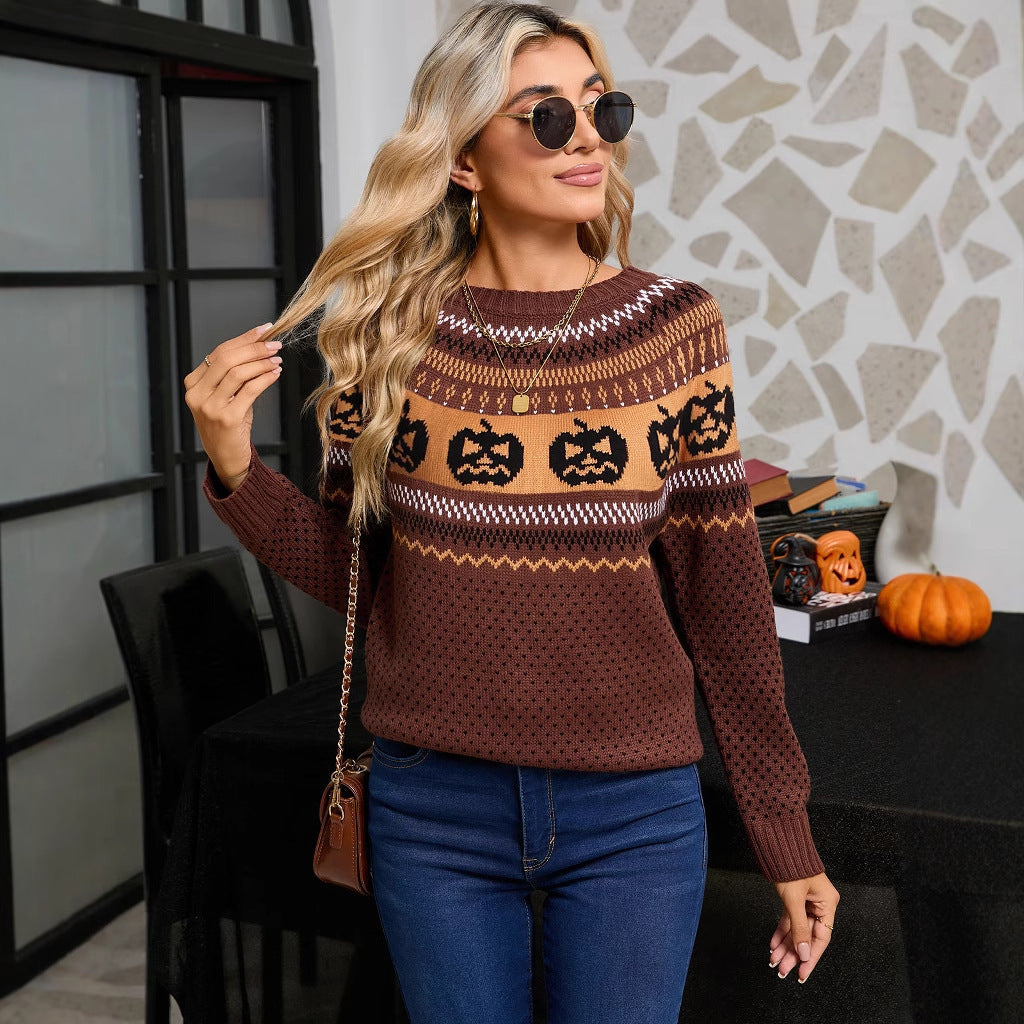 Pull rétro brodé citrouille d'Halloween