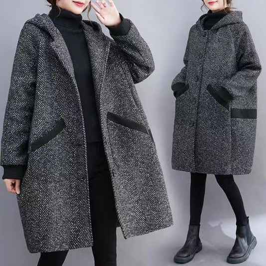 Manteau d'hiver coréen ample à capuche pour femme, mi-long, en velours épais et rembourré