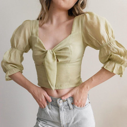Chemisier manches plissée nœud papillon
