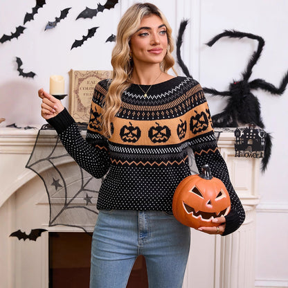 Pull rétro brodé citrouille d'Halloween