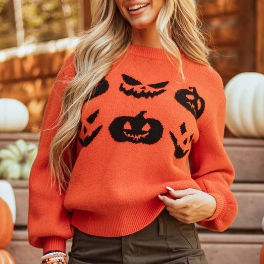 Pull orange citrouille à épaules tombantes