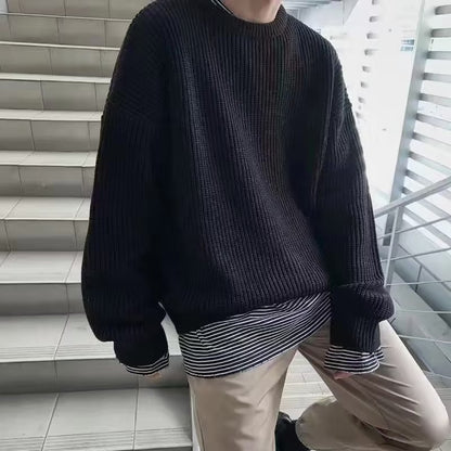 Pull à col rond ample, décontracté, rétro
