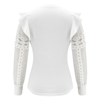 Haut tricoté blanc en maille détail en dentelle