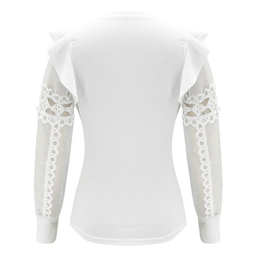 Haut tricoté blanc en maille détail en dentelle