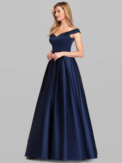 Robe longue vintage à col en V et couleur unie