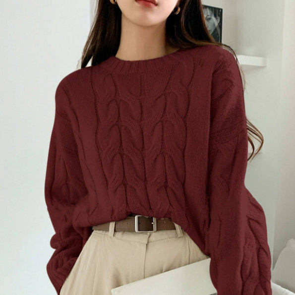 Pull tendance à col rond et couleur unie assorti