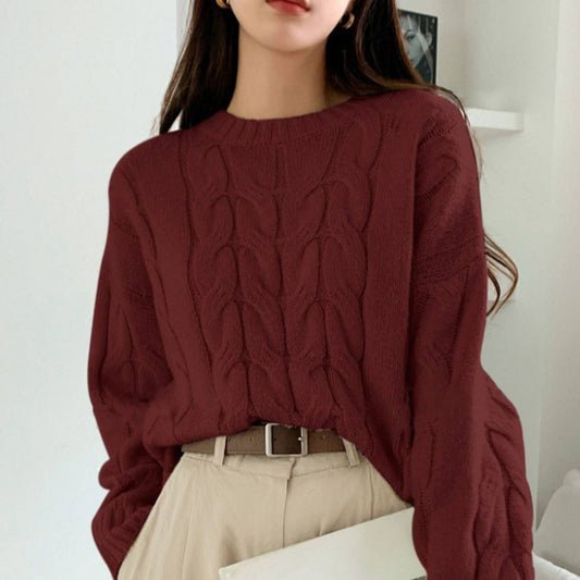 Pull tendance à col rond et couleur unie assorti