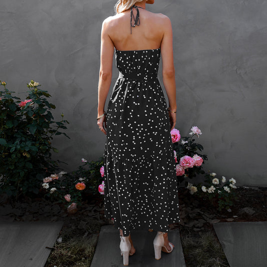 Robe longue à pois et col en V