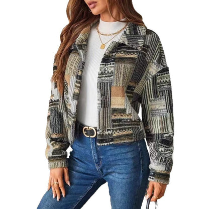 Veste imprimé double face à boutons en peluche, décontracté