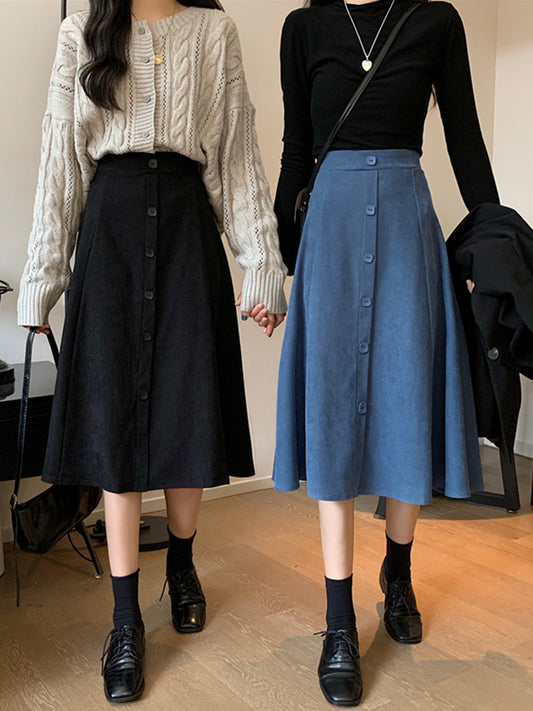 Jupe trapèze mi-longue taille haute