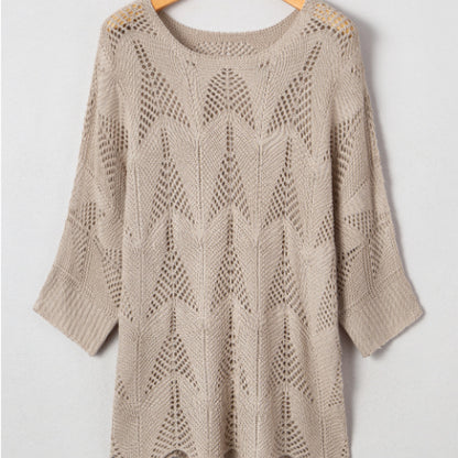 Pull décontracté à manches creuses en parchemin ajouré