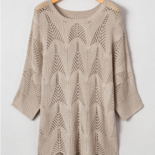 Pull décontracté à manches creuses en parchemin ajouré