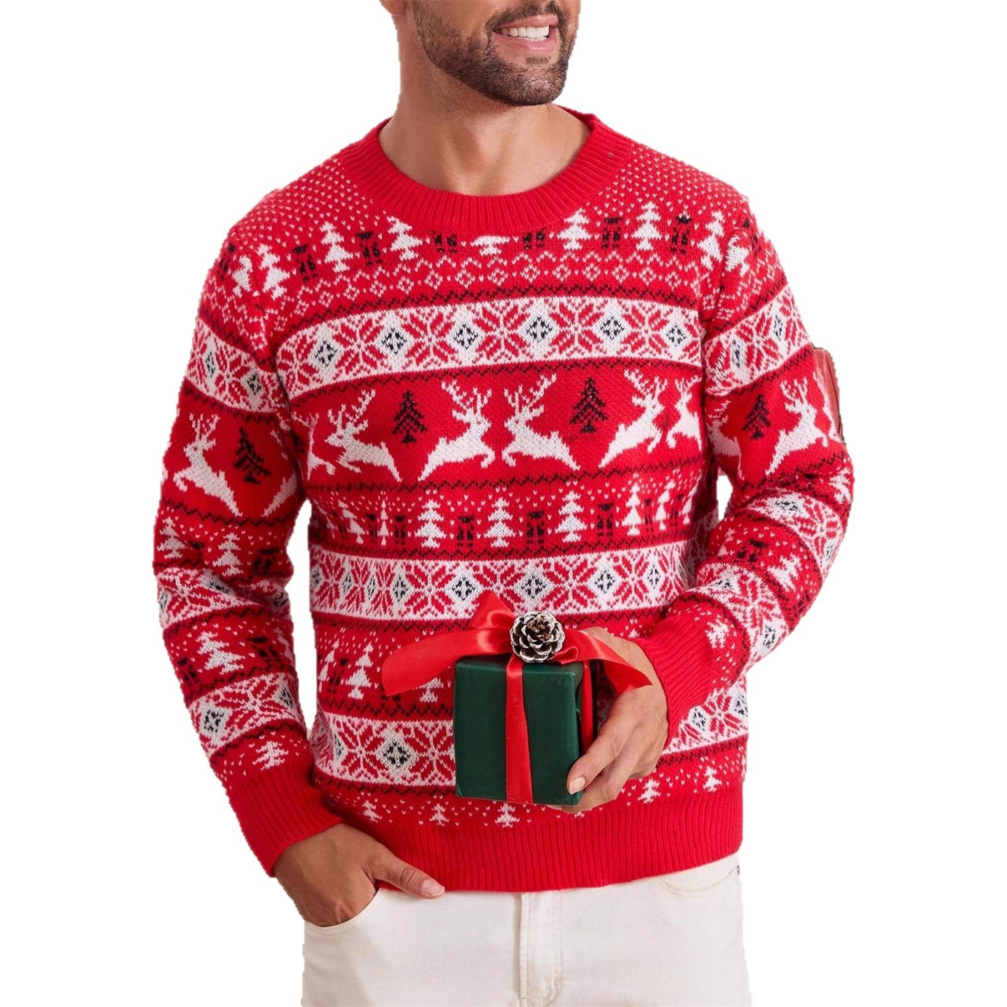 Pull de Noël pour homme, col rond, coupe ample, en maille
