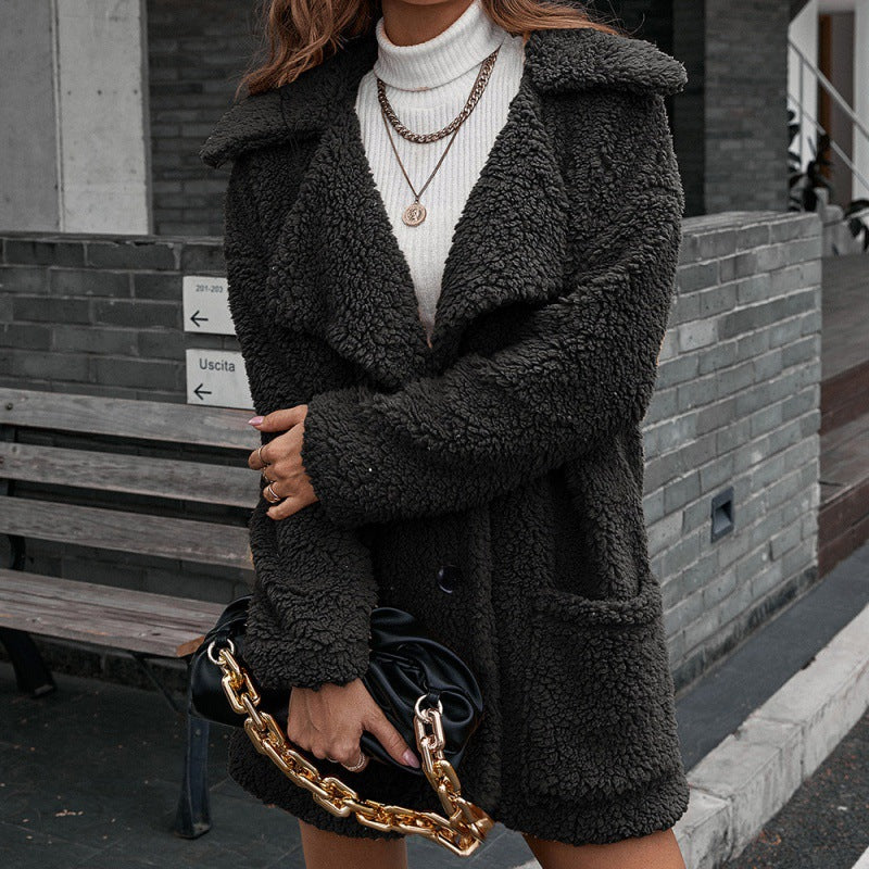 Veste polaire à simple boutonnage, revers amples, trench-coat en polaire d'agneau