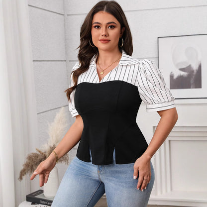 Haut patchwork rayé pour femme, fin, été