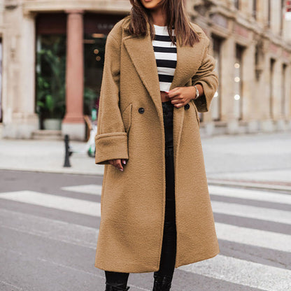 Manteau long en laine à col montant pour femme, idéal pour l'hiver