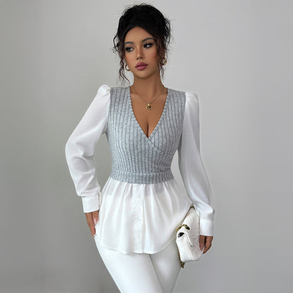 Chemise élégante à manches longues et coutures apparentes