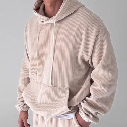 Sweat-shirt à capuche et grande poche en velours côtelé